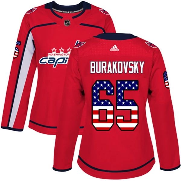 Damen Washington Capitals Trikot Andre Burakovsky 65 Rot USA Flag Fashion Authentic